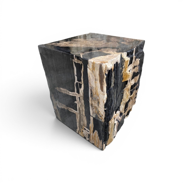 Taburete de Madera Petrificada Negra NERO