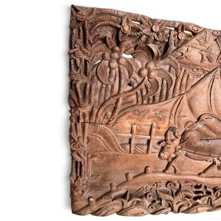 Vintage Teak Relief Panel BURDEOS